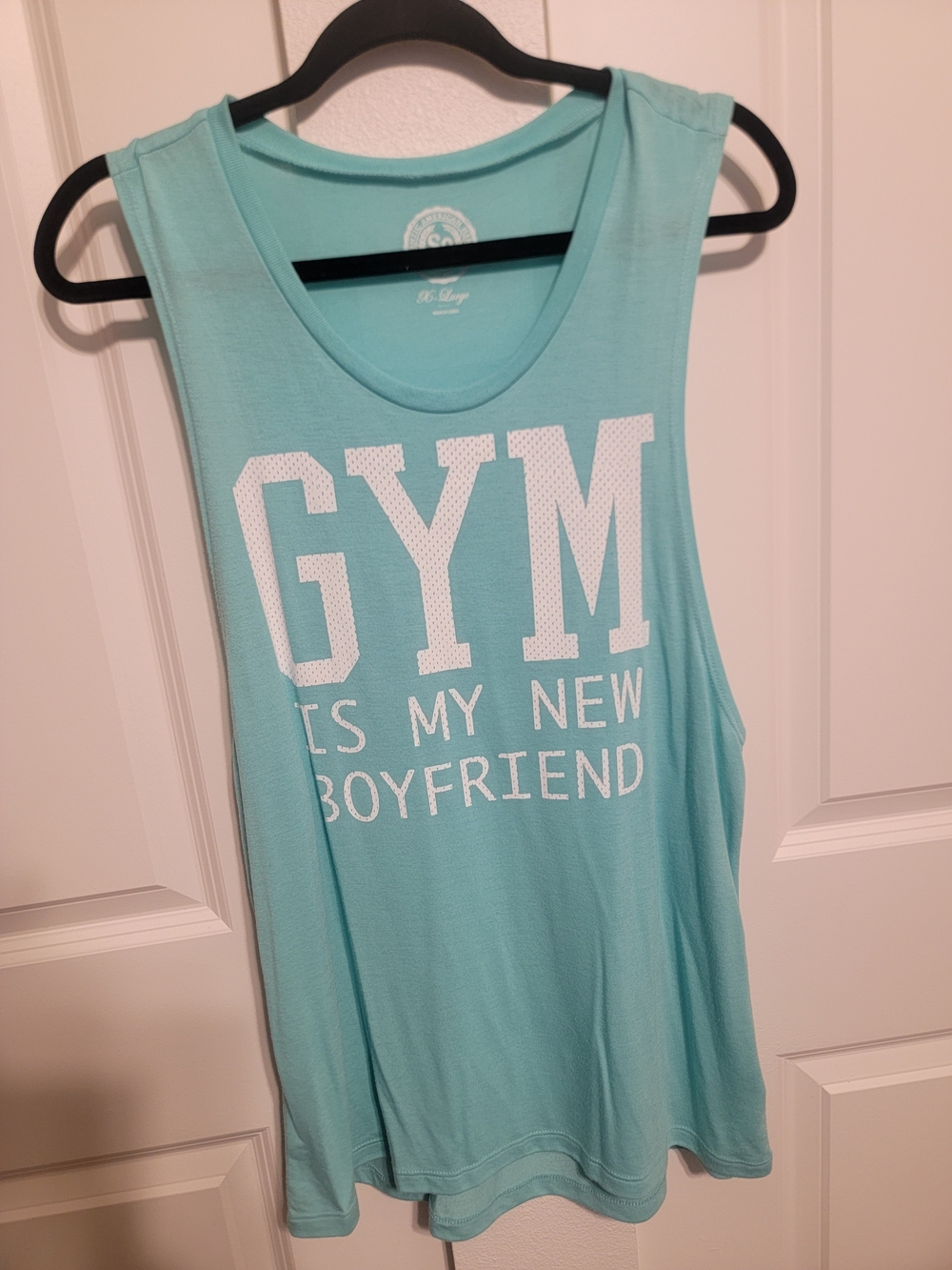 SO Aqua Blue Muscle Tank with "GYM Is My New Boyfriend" Graphic